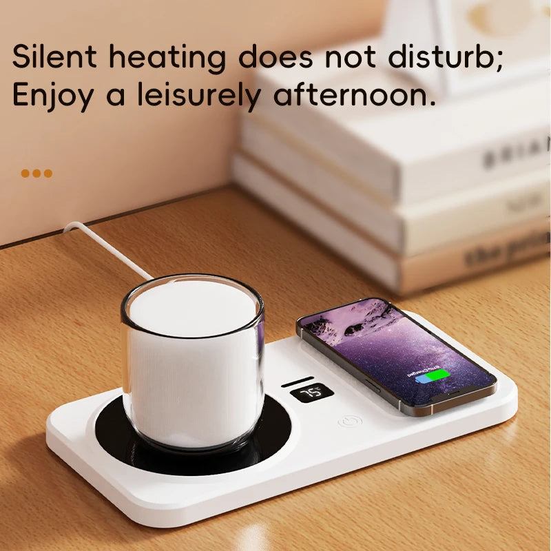 2 in 1 Wireless Charging Thermostatic Cup Mat Coffee milk Heating Cup Three Gears Heating  Control Cup Mat