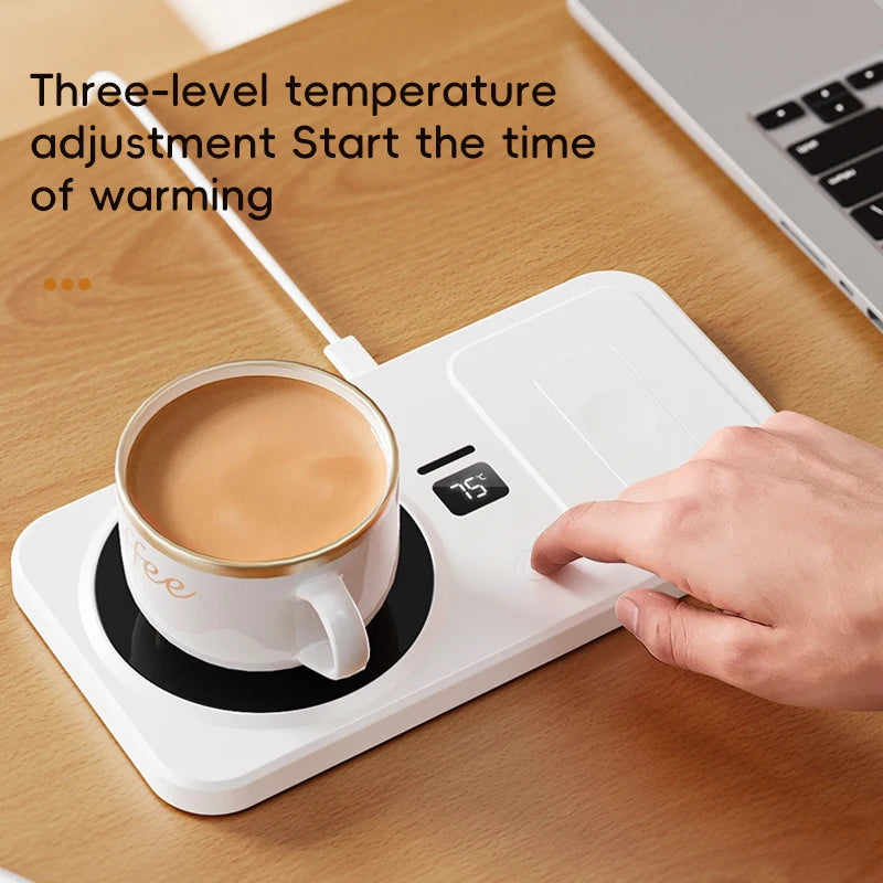 2 in 1 Wireless Charging Thermostatic Cup Mat Coffee milk Heating Cup Three Gears Heating  Control Cup Mat