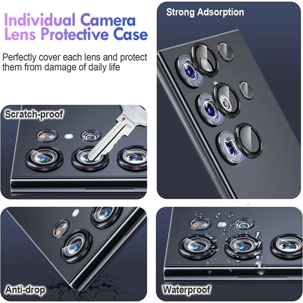 Camera Metal Lens Ring Glass Case For Samsung Galaxy S22 S23 Ultra S24 Plus S25 Ultra Camera Lens Screen Protector Lens Cover