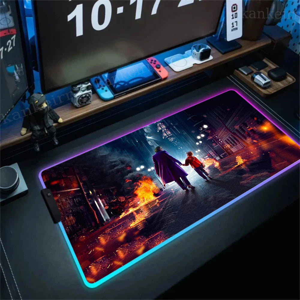 RGB J-jokers Mousepad Pc Gamer Keyboard Mouse Pad LED Glowing Mouse Mats Rubber Gaming Computer Mausepad