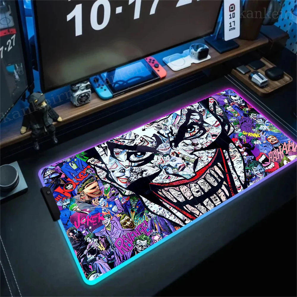 RGB J-jokers Mousepad Pc Gamer Keyboard Mouse Pad LED Glowing Mouse Mats Rubber Gaming Computer Mausepad