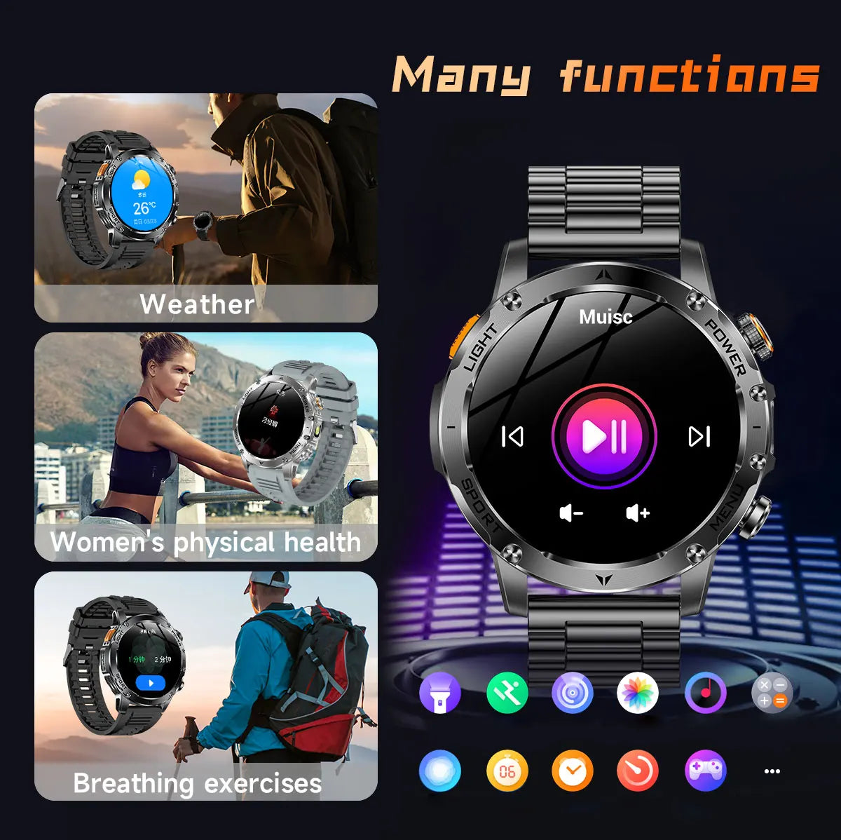 2025 New Military T-Rex 3 Ultra 1000mAh Battery Smart Watch 5ATM Waterproof Flashlight Heart Rate Sports tracker Smartwatch Men