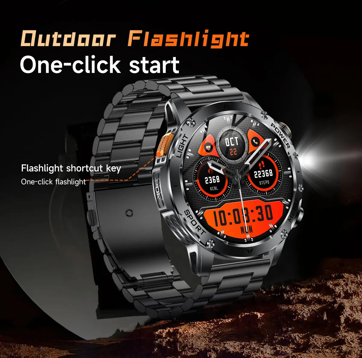 2025 New Military T-Rex 3 Ultra 1000mAh Battery Smart Watch 5ATM Waterproof Flashlight Heart Rate Sports tracker Smartwatch Men