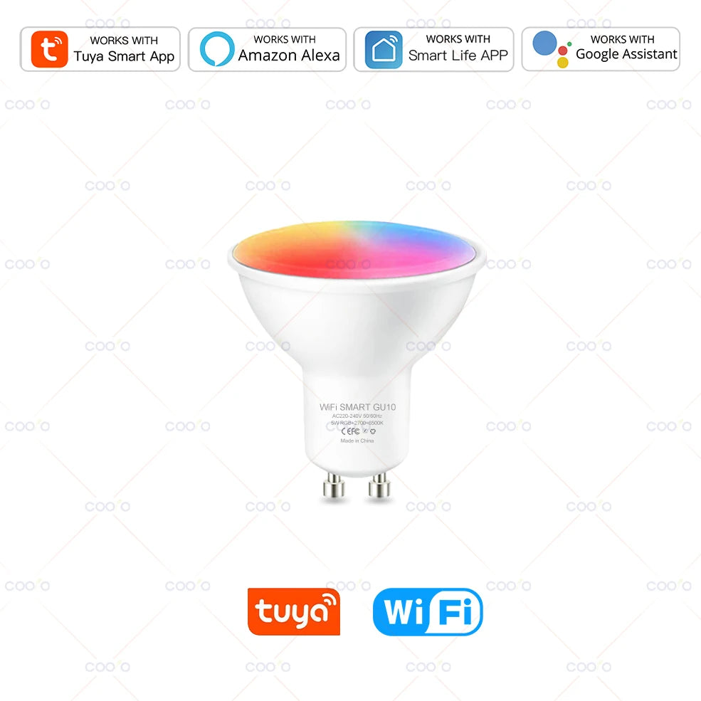 COOLO GU10 Tuya WiFi Smart LED Light Bulb Bluetooth Dimmable Lamps Smart Life App Control Spotlight Bulb Works With Alexa Google