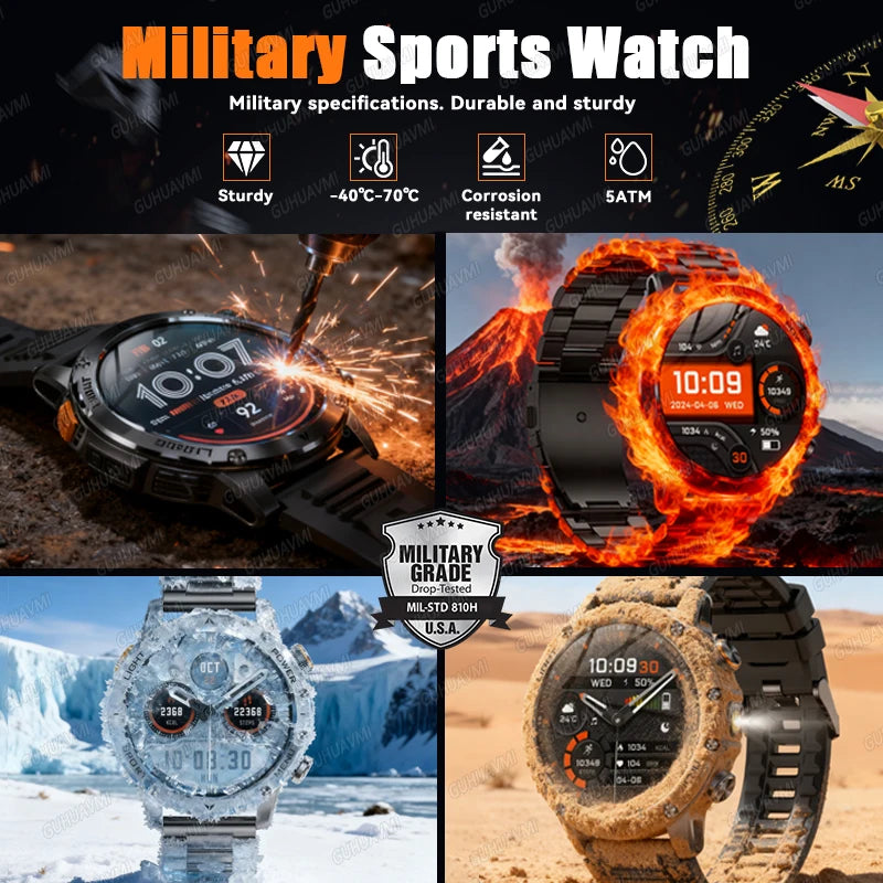 2025 New Military T-Rex 3 Ultra 1000mAh Battery Smart Watch 5ATM Waterproof Flashlight Heart Rate Sports tracker Smartwatch Men