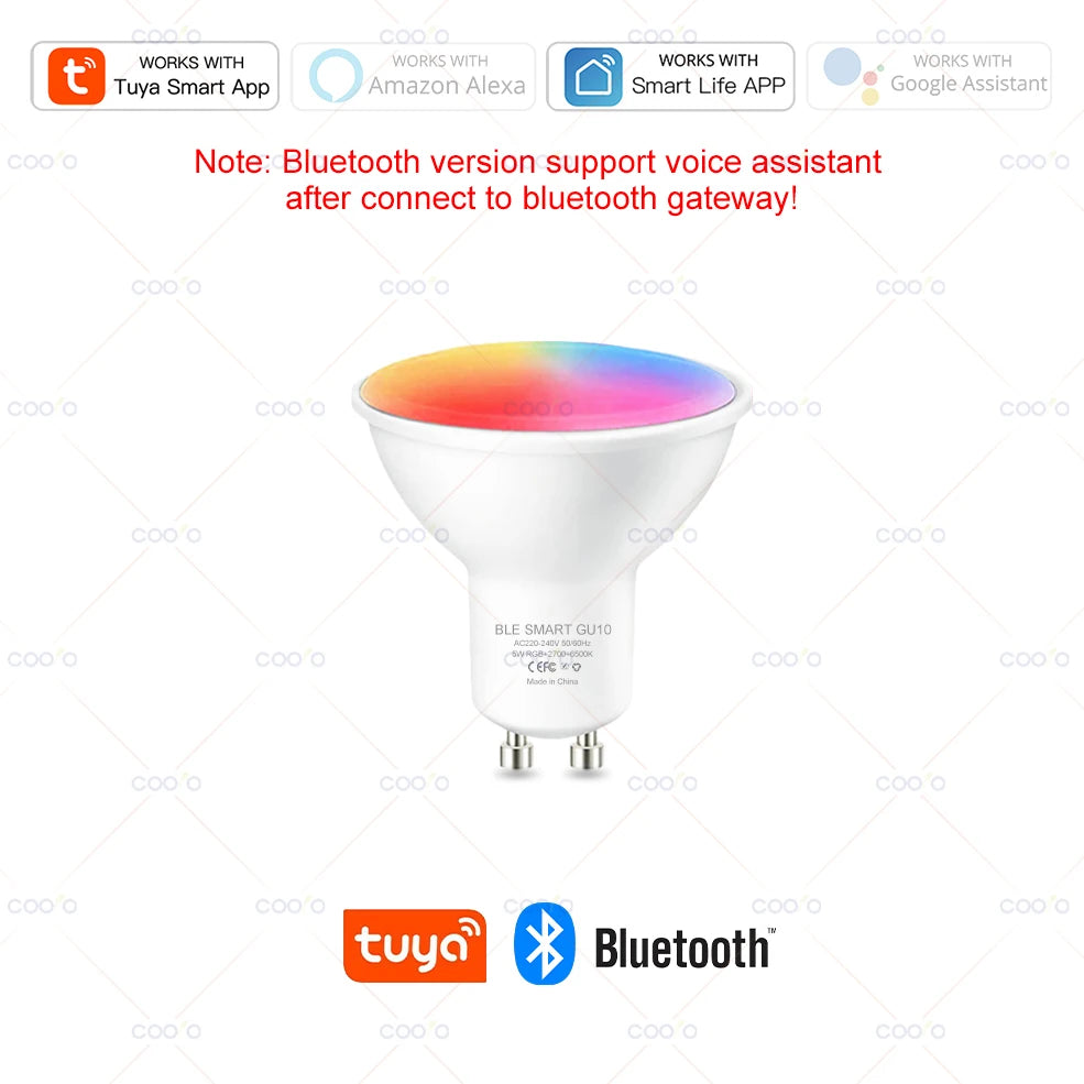 COOLO GU10 Tuya WiFi Smart LED Light Bulb Bluetooth Dimmable Lamps Smart Life App Control Spotlight Bulb Works With Alexa Google