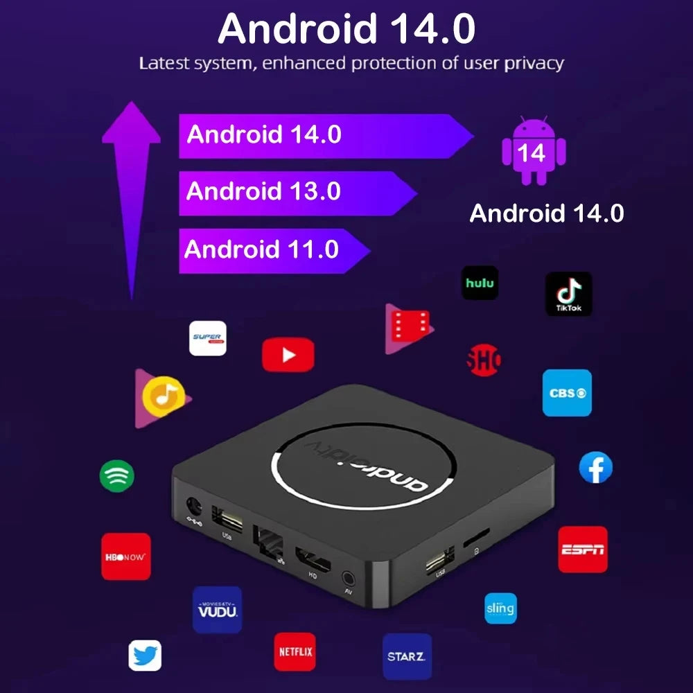 Q10 Android14 8K HDR10+ Smart TV Box Allwinner H313 128G Dual Wifi BT5.0 Set Top Box Media Player with Google Voice Assistant