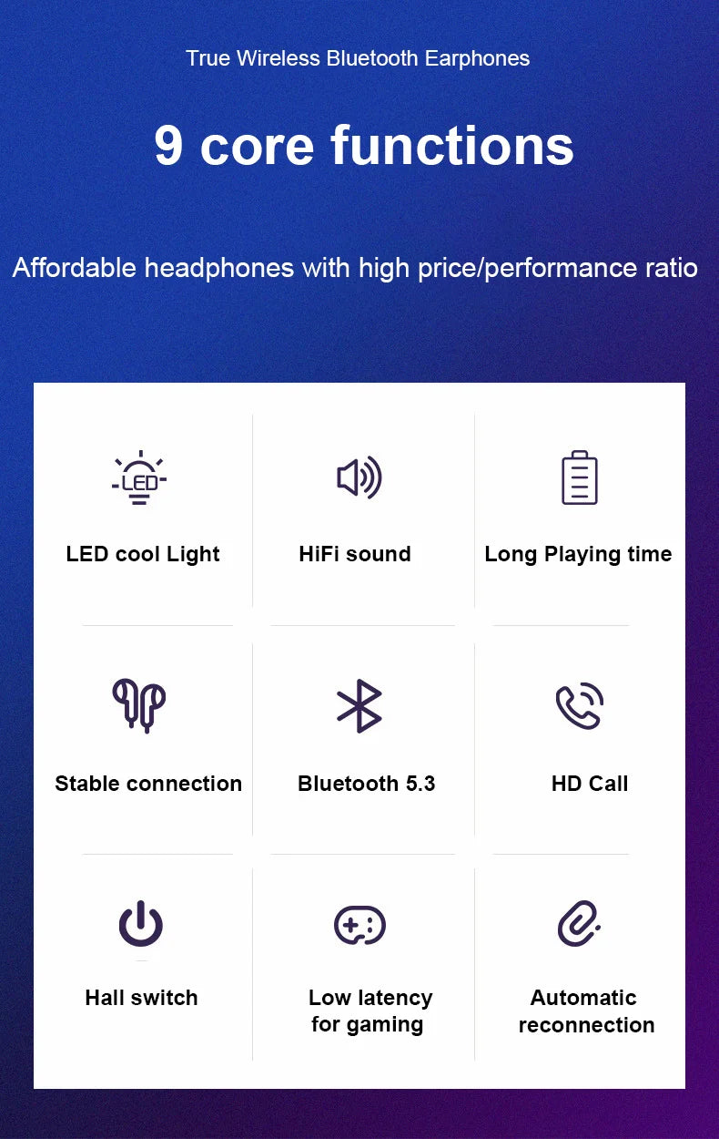 Bluetooth Earphones TWS Gaming Earbuds Wireless Headphones With Mic Bass Audio Sound 9D Stereo HiFi Headset For Xiaomi Lenovo