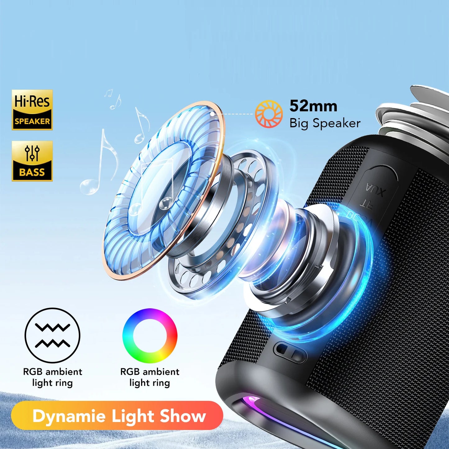Bluetooth Speaker, 2025 Portable Wireless Speakers with Led Light, Bluetooth 5.4, 24H Playtime, Enhanced Bass, IPX7 Waterproof