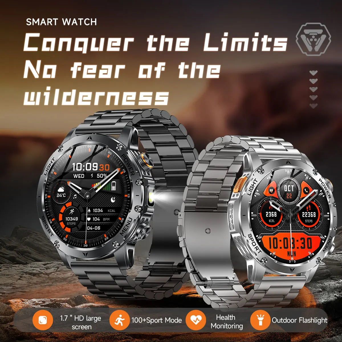 2025 New Military T-Rex 3 Ultra 1000mAh Battery Smart Watch 5ATM Waterproof Flashlight Heart Rate Sports tracker Smartwatch Men