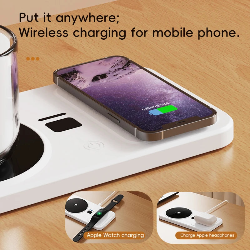 2 in 1 Wireless Charging Thermostatic Cup Mat Coffee milk Heating Cup Three Gears Heating  Control Cup Mat