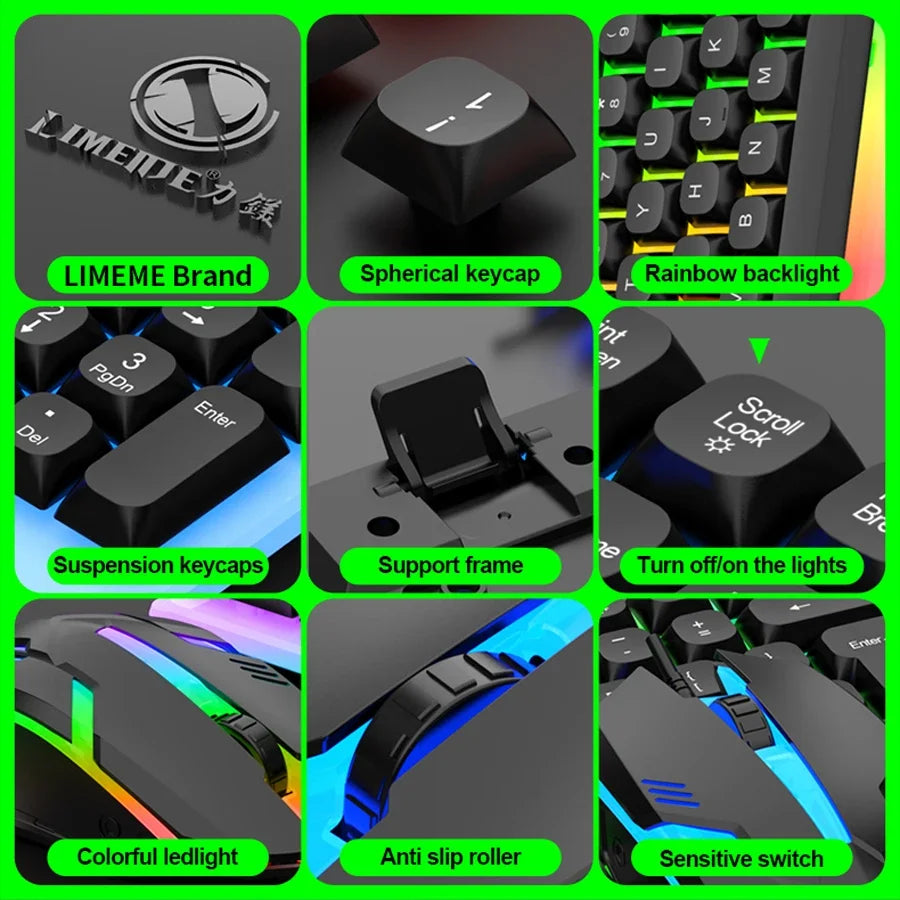 NG GTX350 Gaming Keyboard Mouse Combos Computer Laptop Backlight Gamer Kit LED Wired Usb Keyboard GTX350 Set-Black