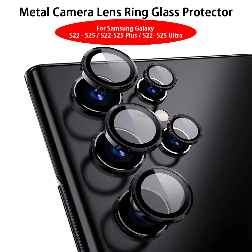 Camera Metal Lens Ring Glass Case For Samsung Galaxy S22 S23 Ultra S24 Plus S25 Ultra Camera Lens Screen Protector Lens Cover