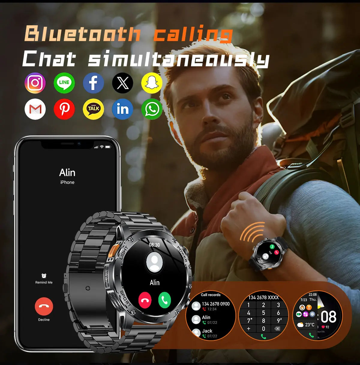 2025 New Military T-Rex 3 Ultra 1000mAh Battery Smart Watch 5ATM Waterproof Flashlight Heart Rate Sports tracker Smartwatch Men