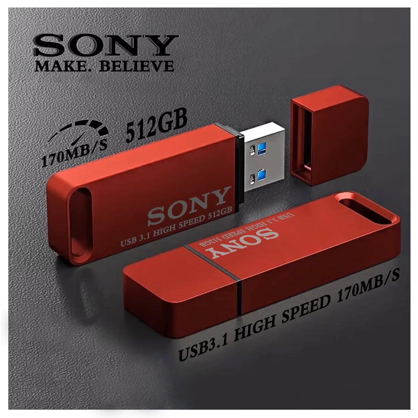 Sony 2TB USB 3.1 Type-C High-Speed Flash Drive Metal U Disk Waterproof Memory Stick for PC Phone Data Transfer